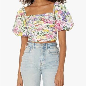 Astr Multicolor Floral Puff Sleeve Lin Crop Top